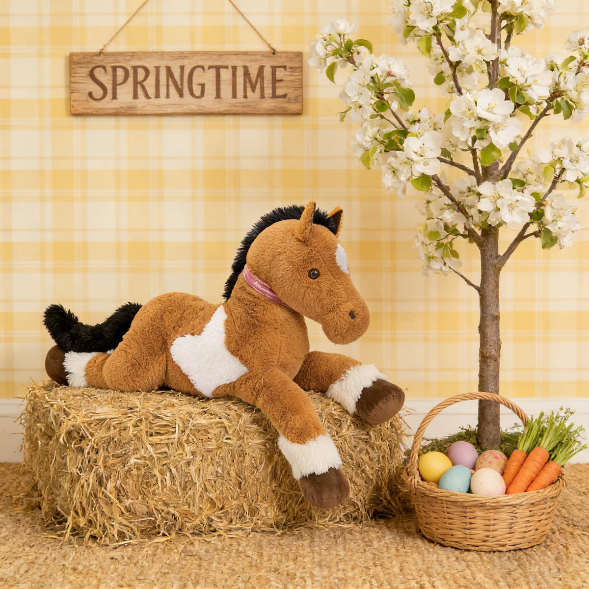 MaoGoLan rideable plush horse, side view, invites kids to pretend adventures.
