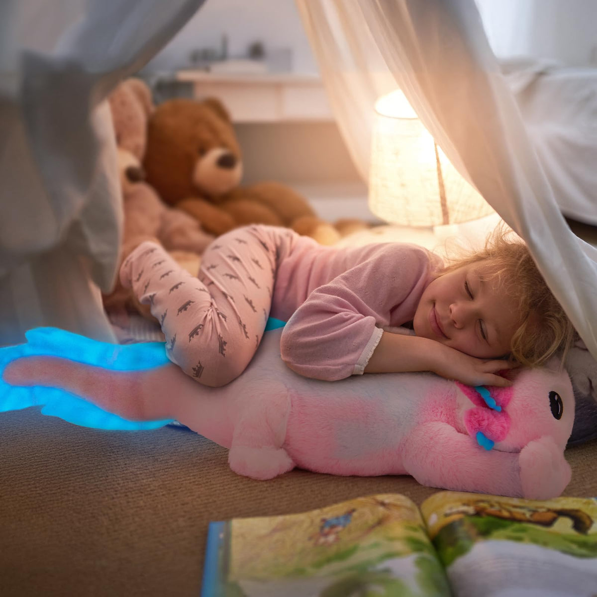 Room decor-friendly axolotl plush set for shelves, beds, or play corners.