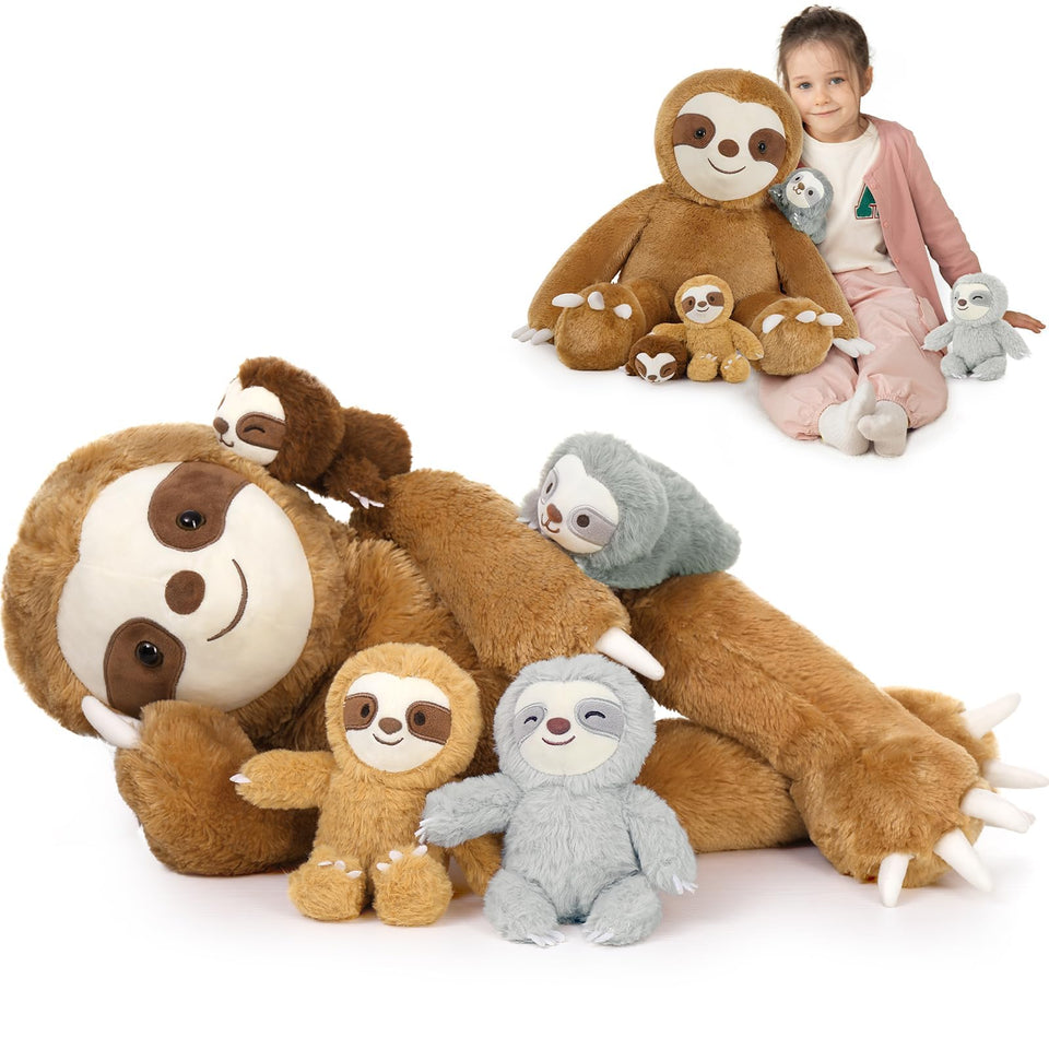 MaoGoLan sloth mama plush with belly zipper inviting interactive play