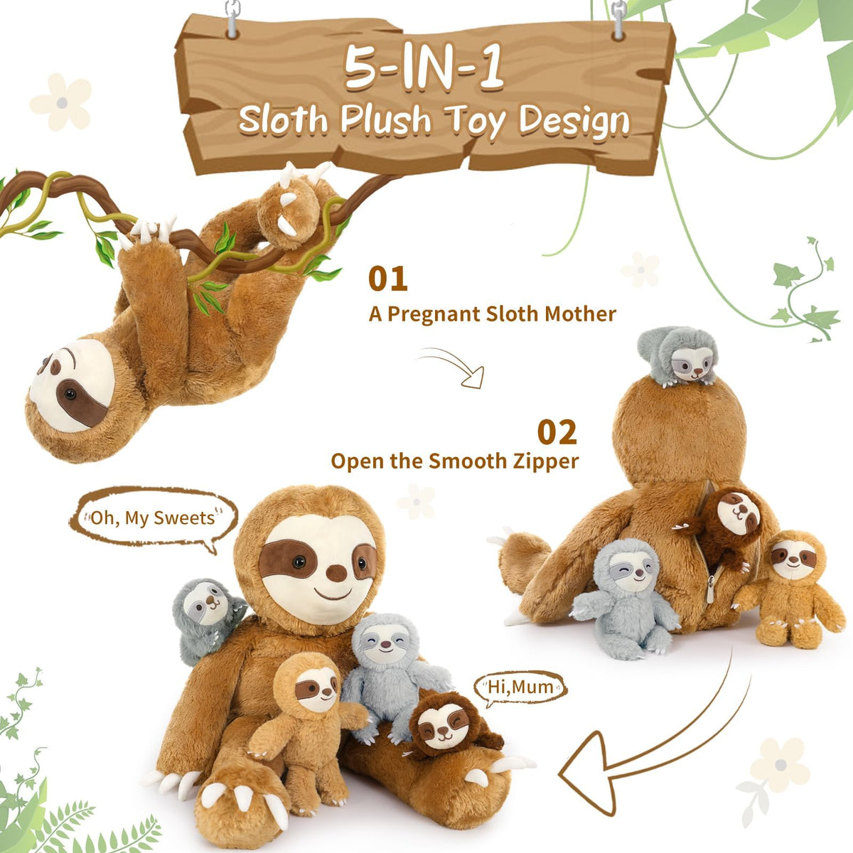 MaoGoLan sloth plush packaging display shows a ready gift
