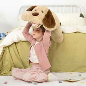 MaoGoLan soft plush dog face close up, highlighting fluffy texture and secure features