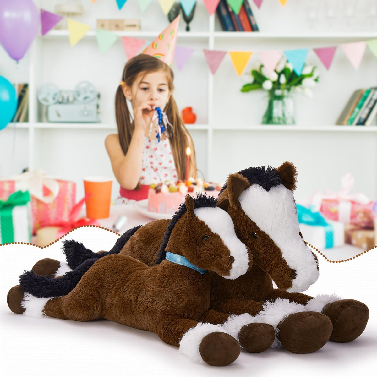 MaoGoLan soft-plush-horse-rein-blue invites gentle riding games and pretend adventures.