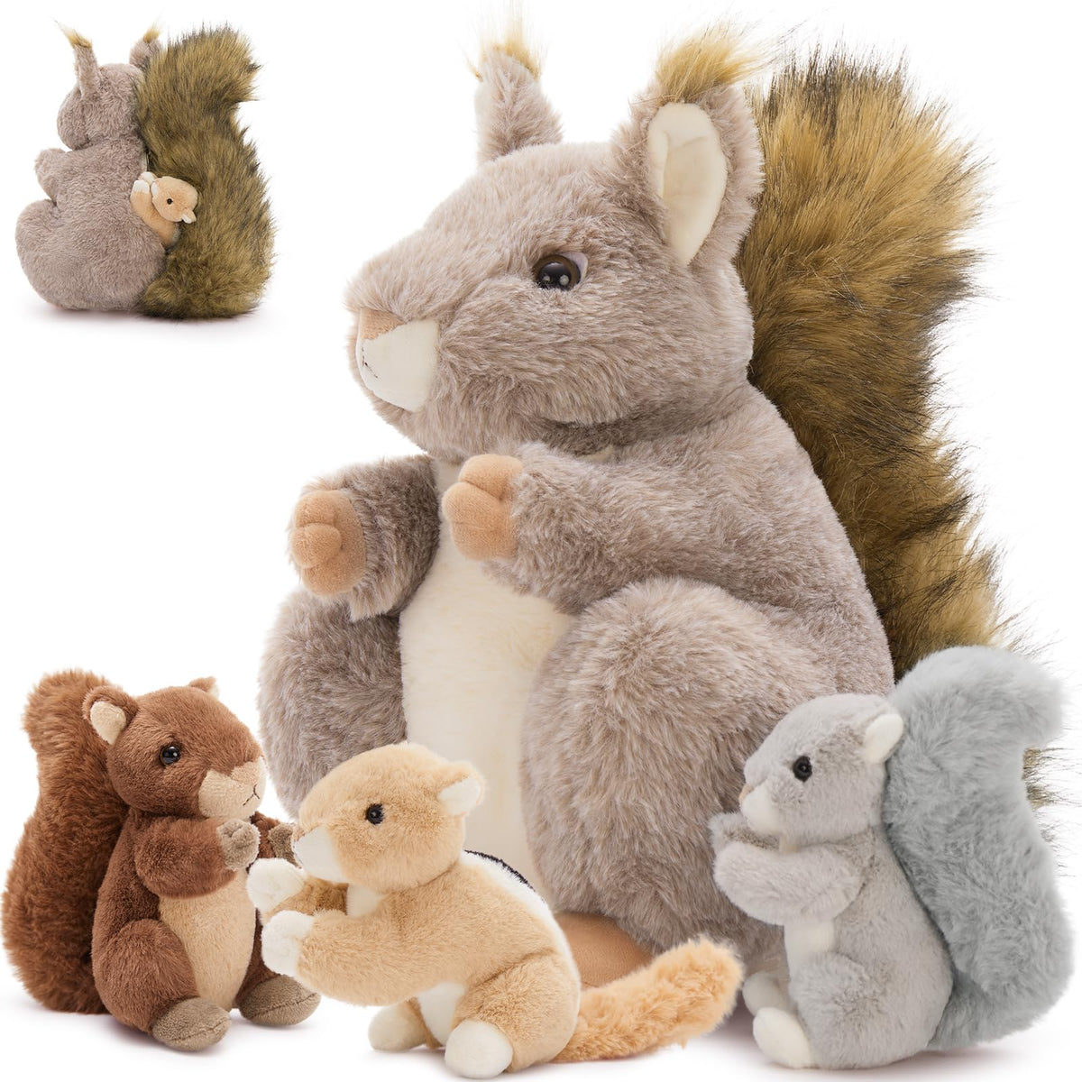 MaoGoLan Squirrels stuffed animal set with a realistic face for imaginative play.