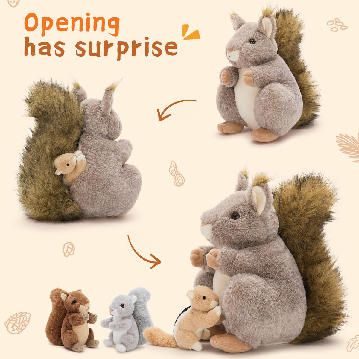 MaoGoLan Squirrels baby plush with fluffy tails inviting cuddling and warmth.