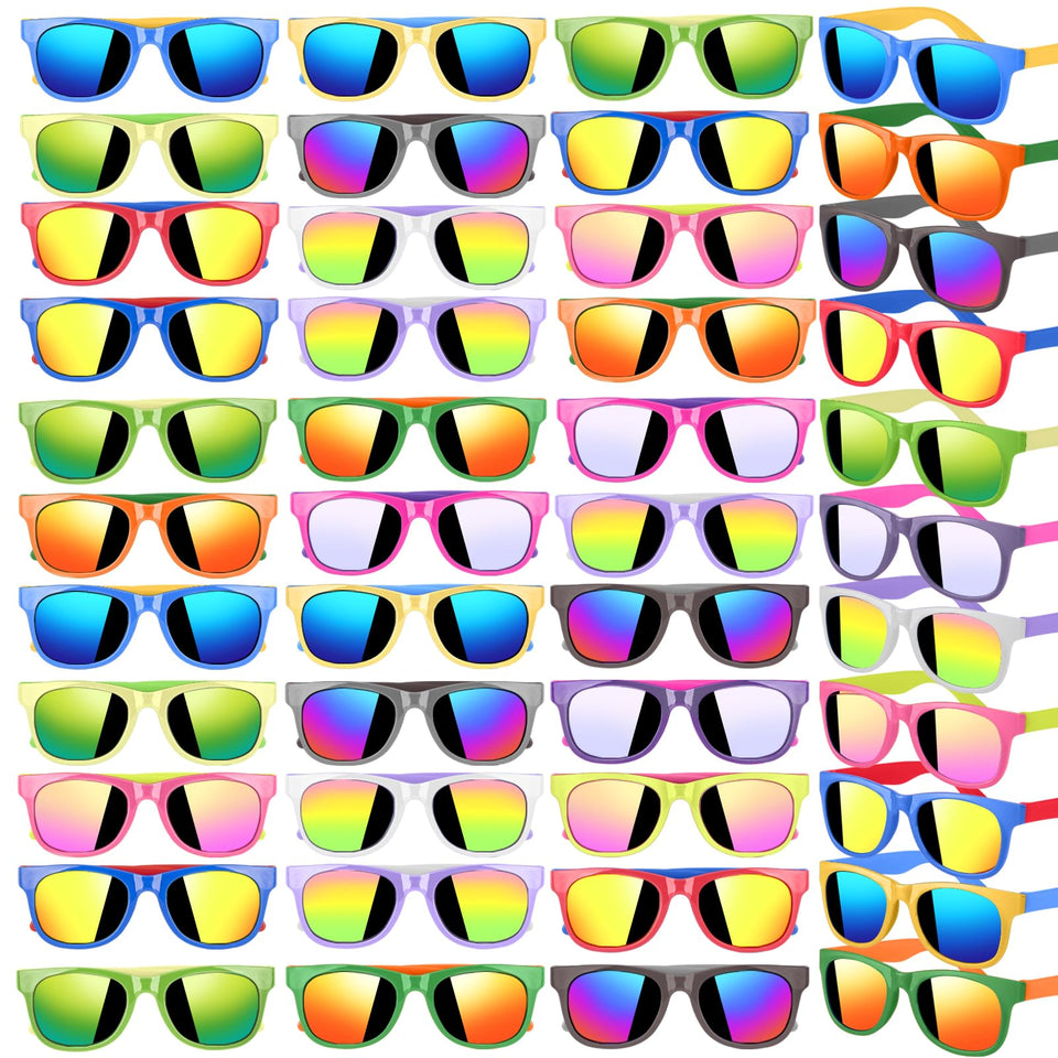 MAPIXO 32-pack kids sunglasses in neon colors for sunny days and easy party favors.