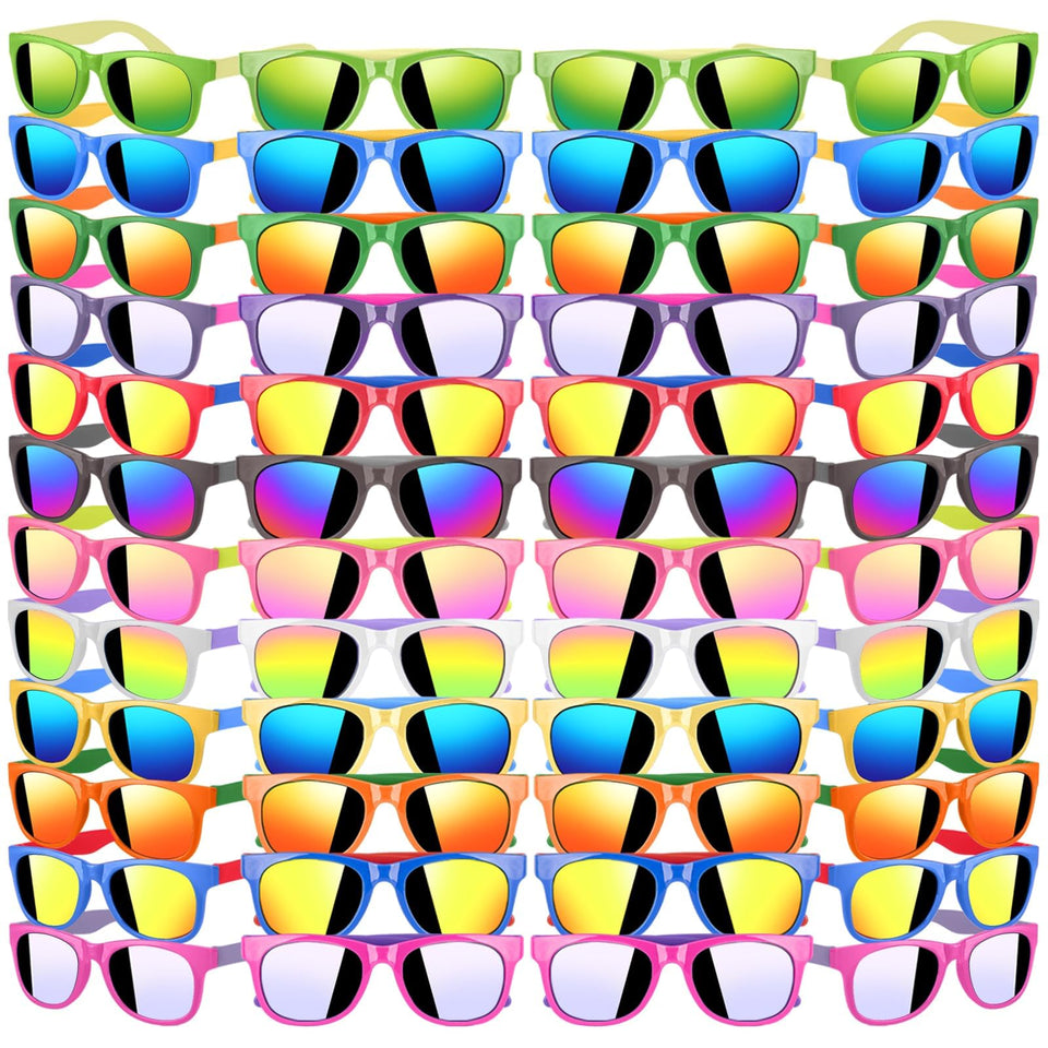 Mapixo 48-pack kid sunglasses bulk in bright colors for party favors.