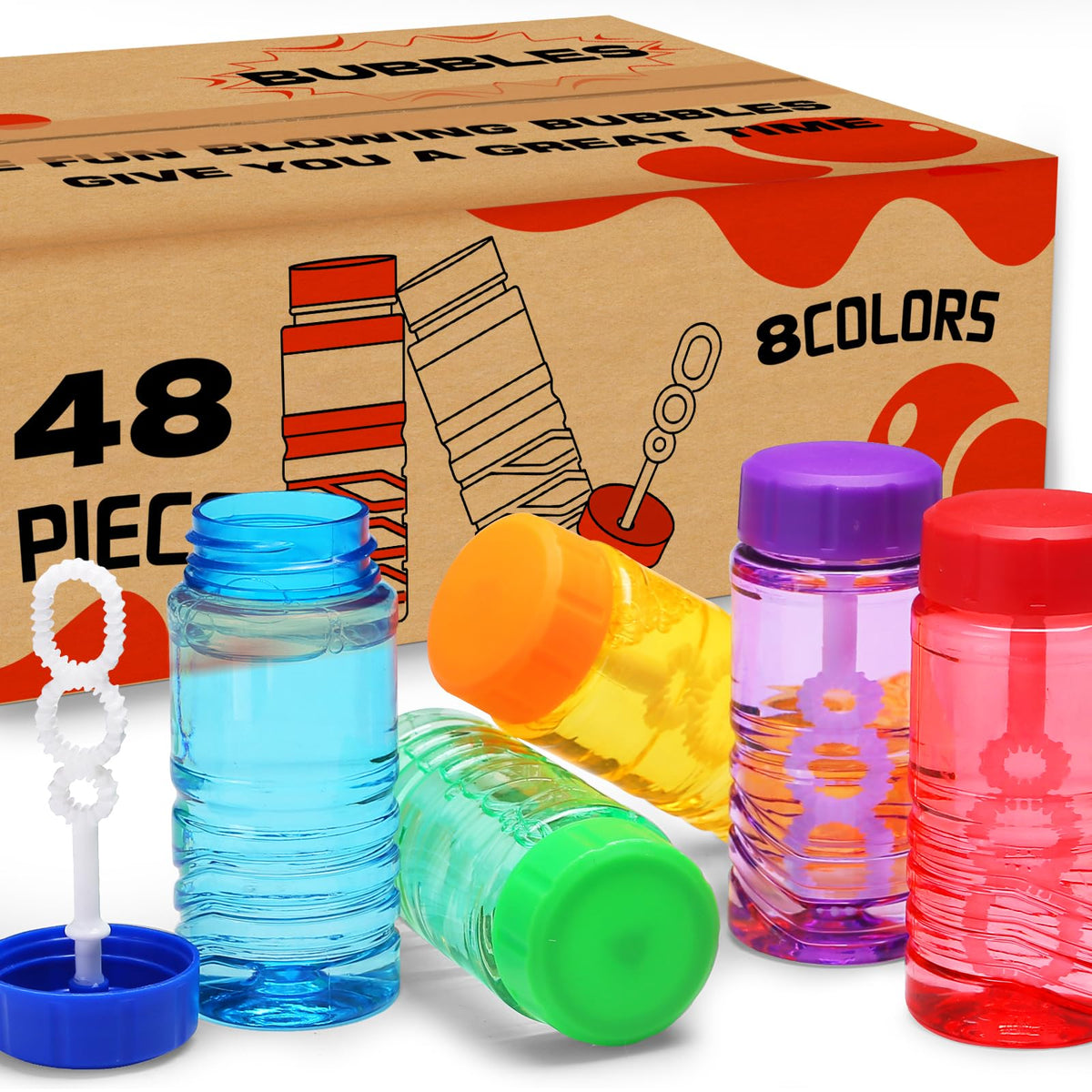 Mapixo 48-pack bubble bottles with wand-cap for mess-free outdoor play