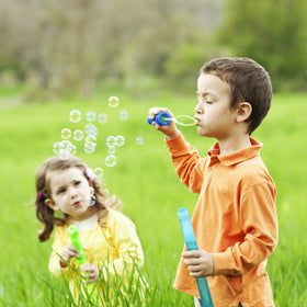 Bath time and poolside fun with non-staining, skin-safe bubbles.