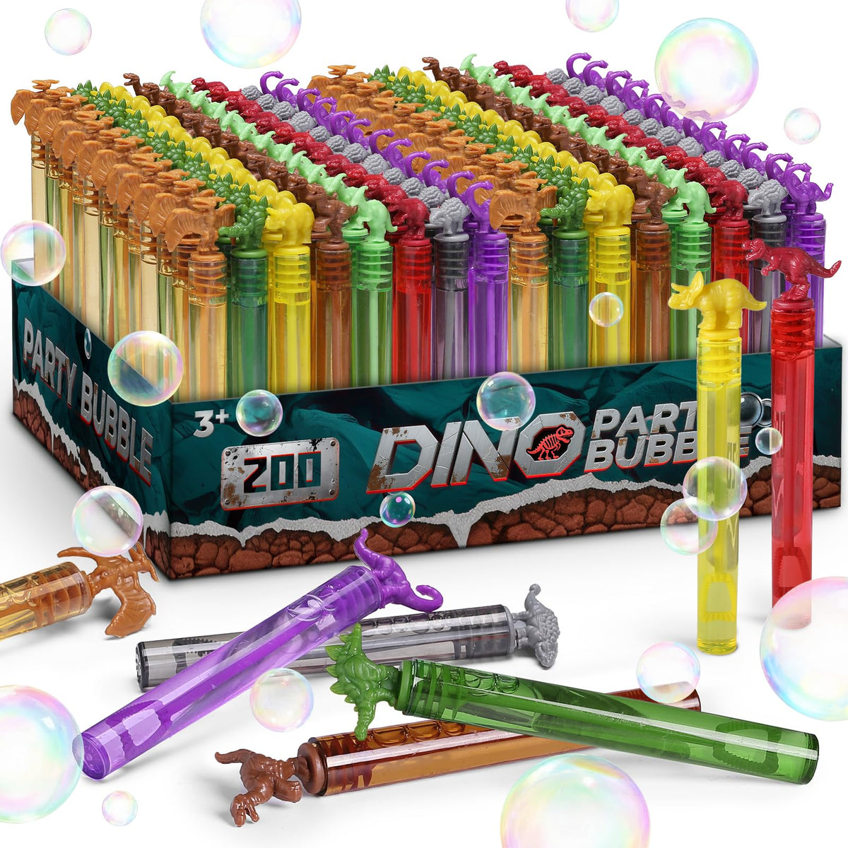 Mapixo bulk dinosaur bubble wands 200-pack with eight designs for party favors.
