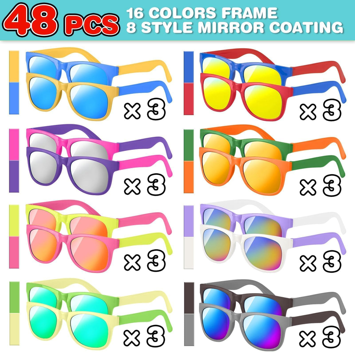 Mapixo neon colors kid sunglasses set ideal for summer events.