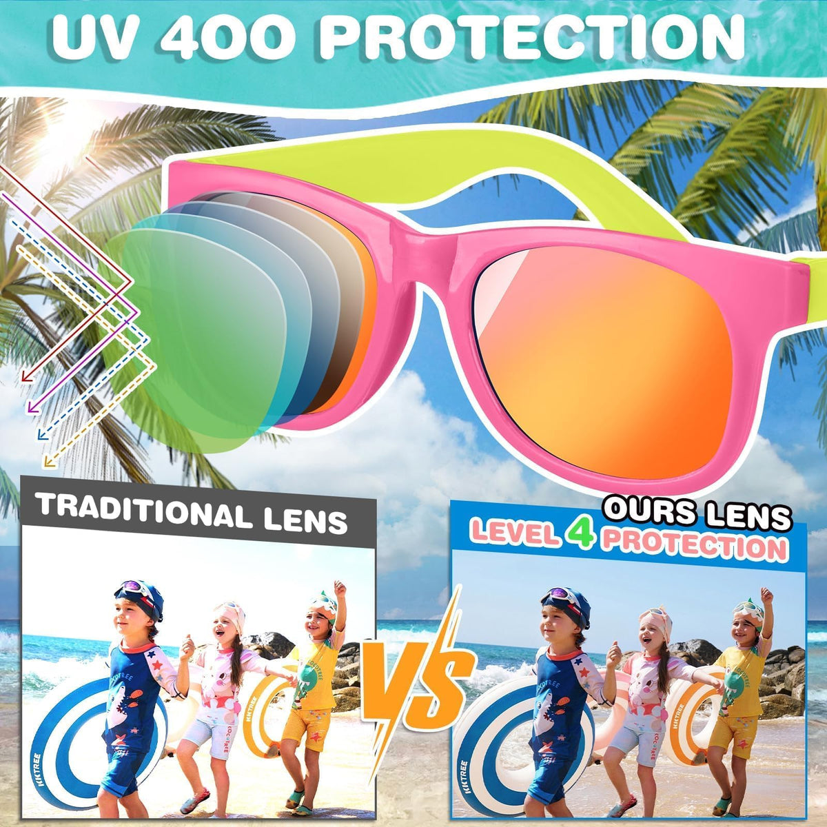 Mapixo UV400 protection kid sunglasses reduce glare outdoors.