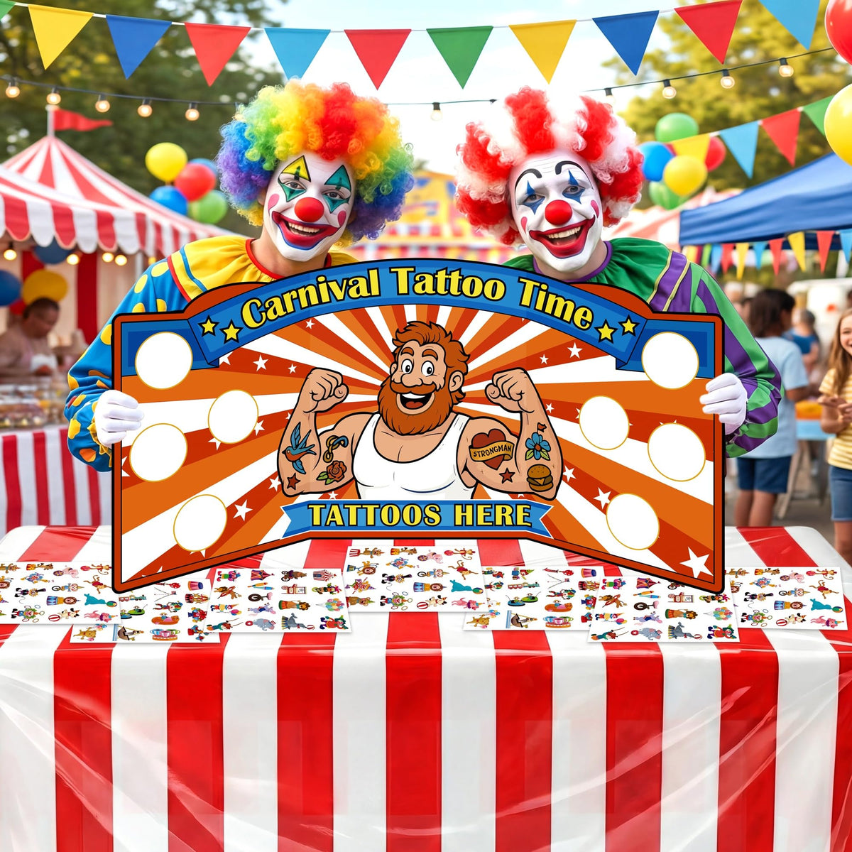 Maqiauly circus-tattoos-pack adds colorful designs for interactive party activities.