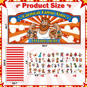 Maqiauly red-white-striped-tablecloth creates a classic carnival backdrop.