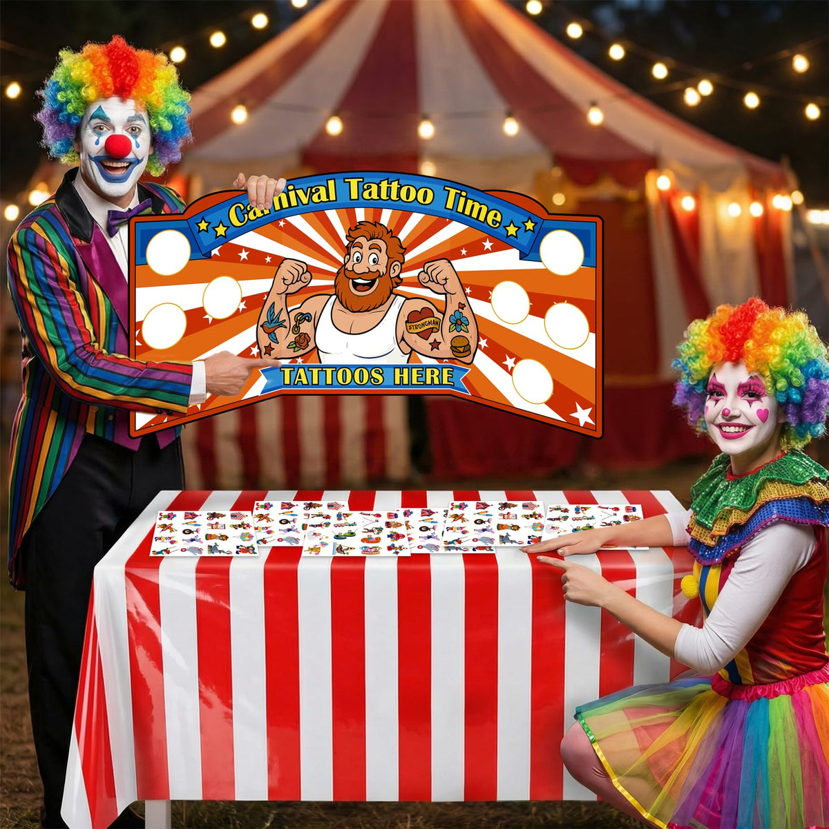 Maqiauly tattoo-booth-station-setup anchors the event space with bold visuals.
