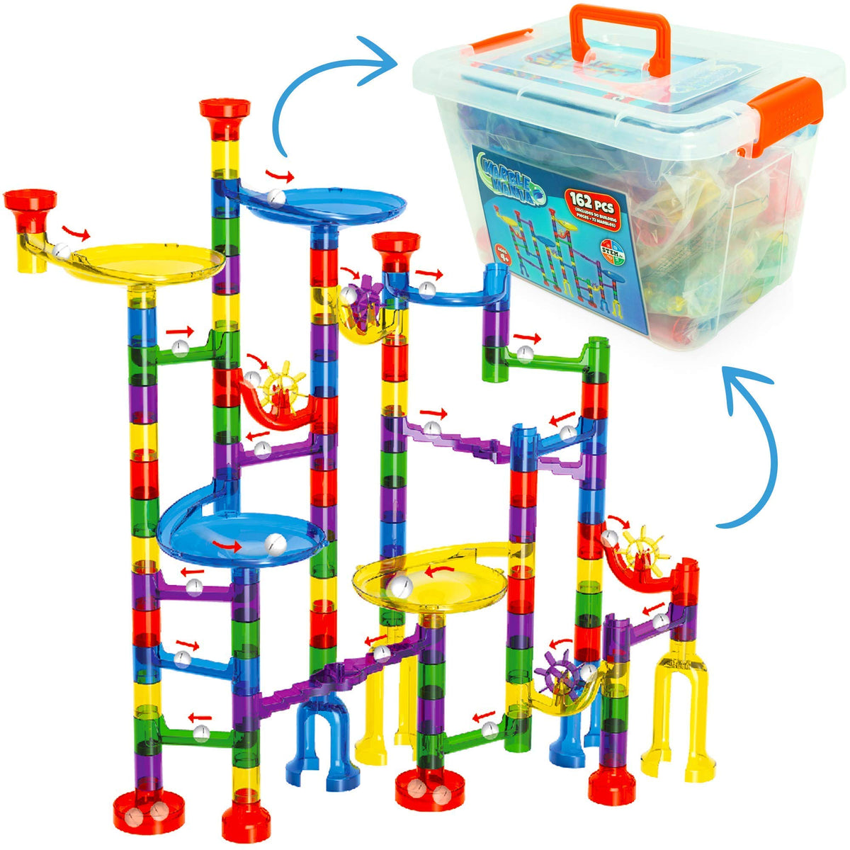Marble Mania Colour Guidebook showing four build ideas for inspiration