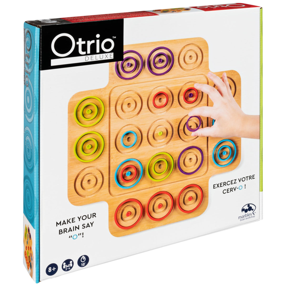 Marbles Otrio family night imagery suggests versatile play for ages eight and up.