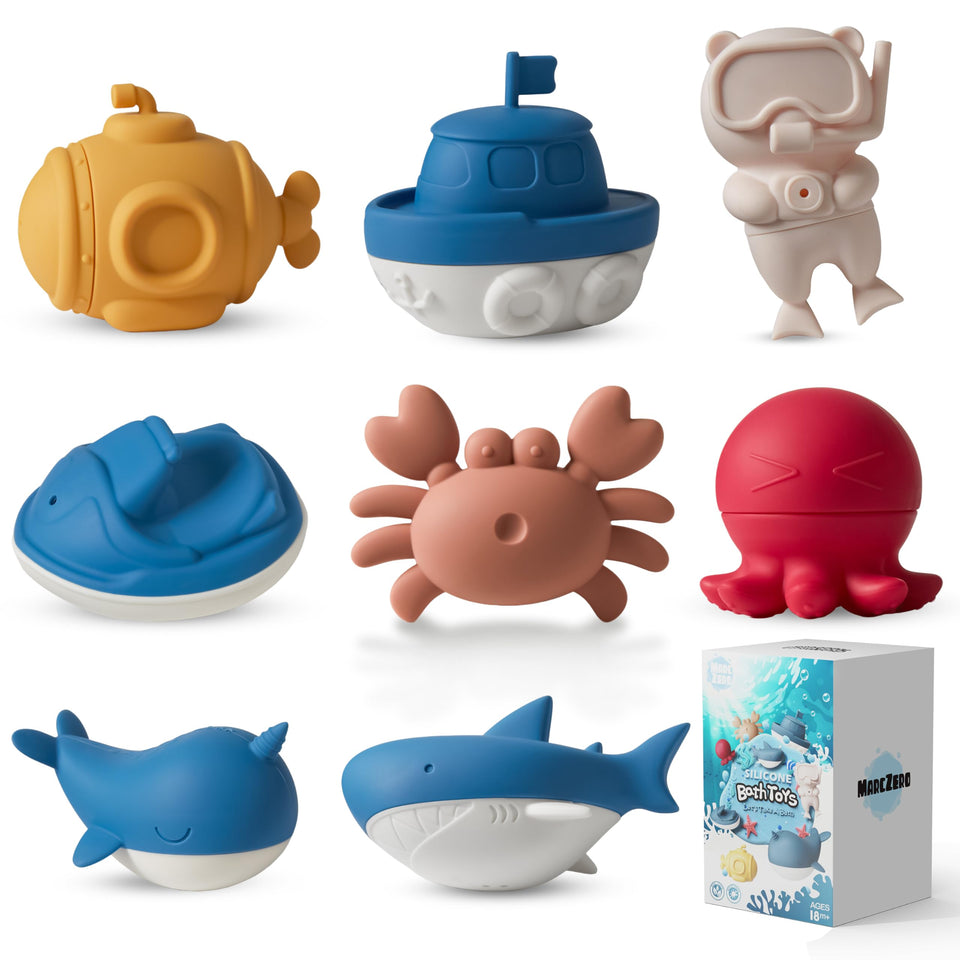 MarcZero Ocean bath toys blue set for toddlers with grip-friendly silicone.