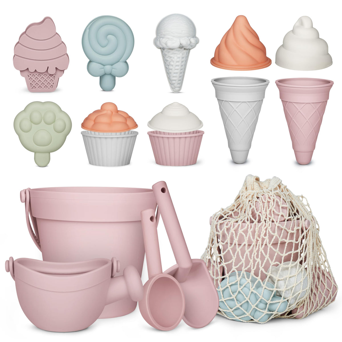 MarcZero silicone beach bucket pink, easy grip for little hands
