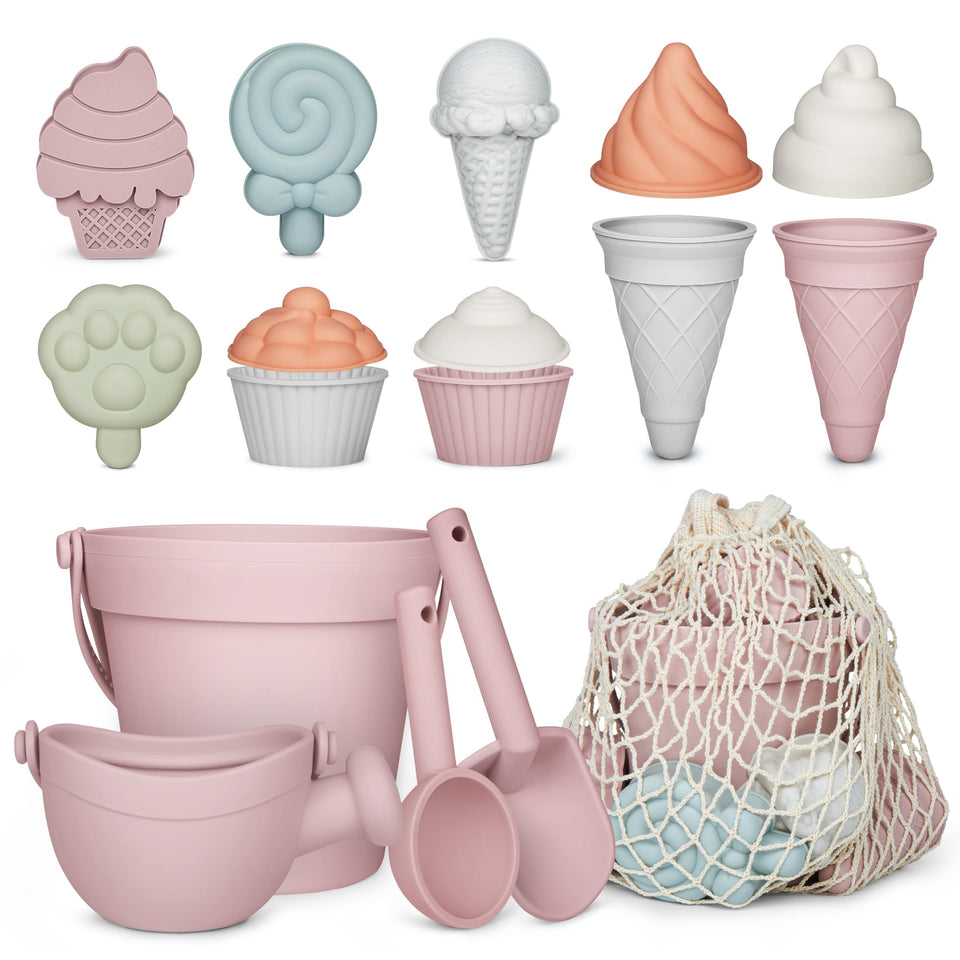 MarcZero silicone beach bucket pink, easy grip for little hands