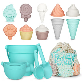 MarcZero silicone beach toy bucket in mint green for seaside play and easy storage.