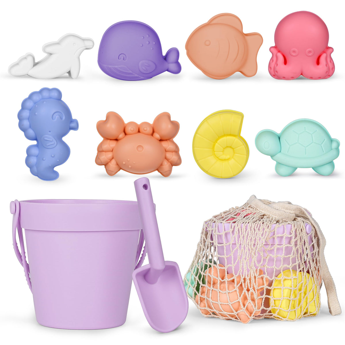 MarcZero silicone beach bucket in purple, ideal for collecting sand and shaping