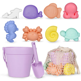 MarcZero silicone beach bucket in purple, ideal for collecting sand and shaping