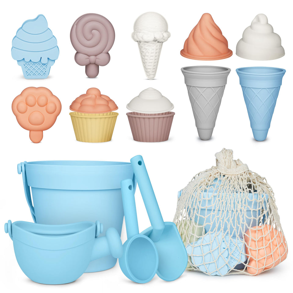 MarcZero silicone beach bucket for toddlers, easy grip and mold-friendly sand play.
