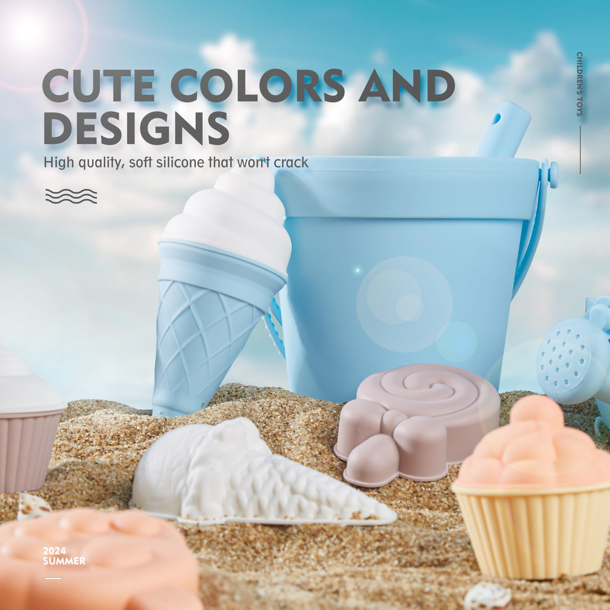 MarcZero silicone spoon for scooping sand, gentle on tiny fingers.