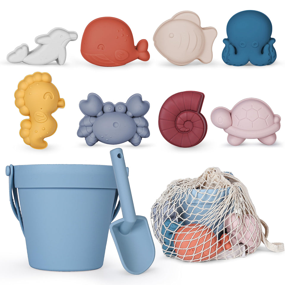 MarcZero silicone bucket blue for durable beach play and easy cleanup.