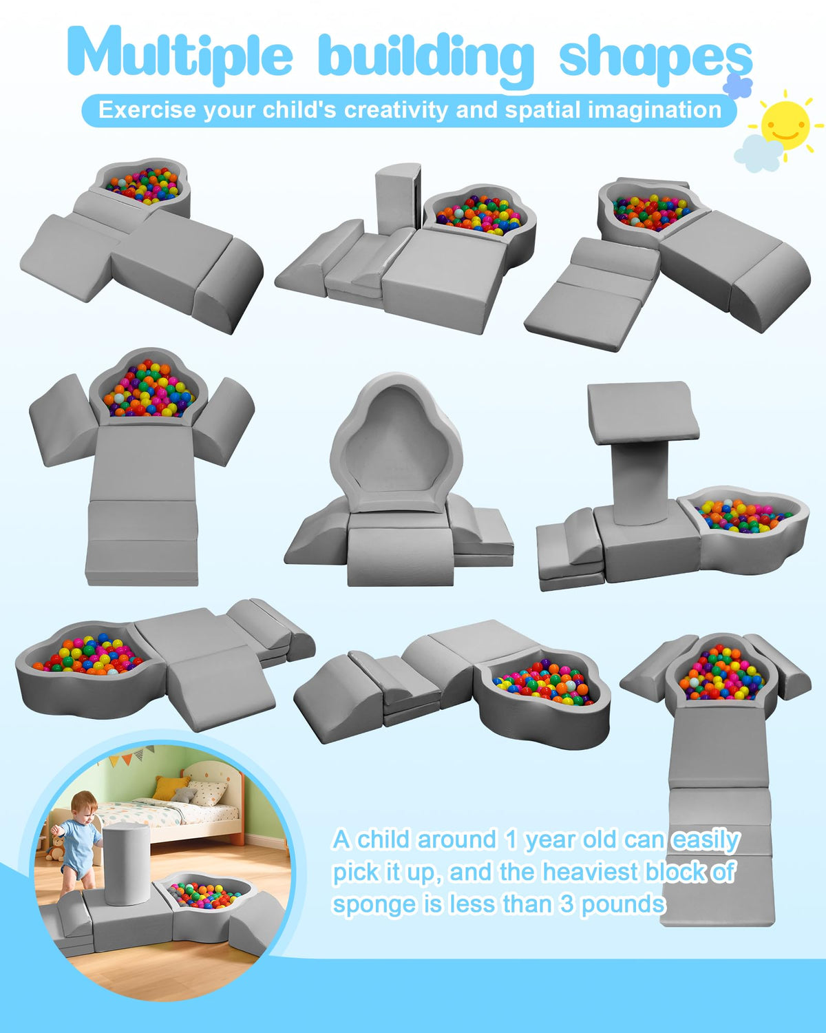 Markdang Soft Play Set anti-slip base keeps blocks stable during play.