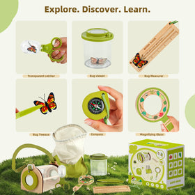Marlrin wooden bug catcher kit with clear bug container for easy insect observation.