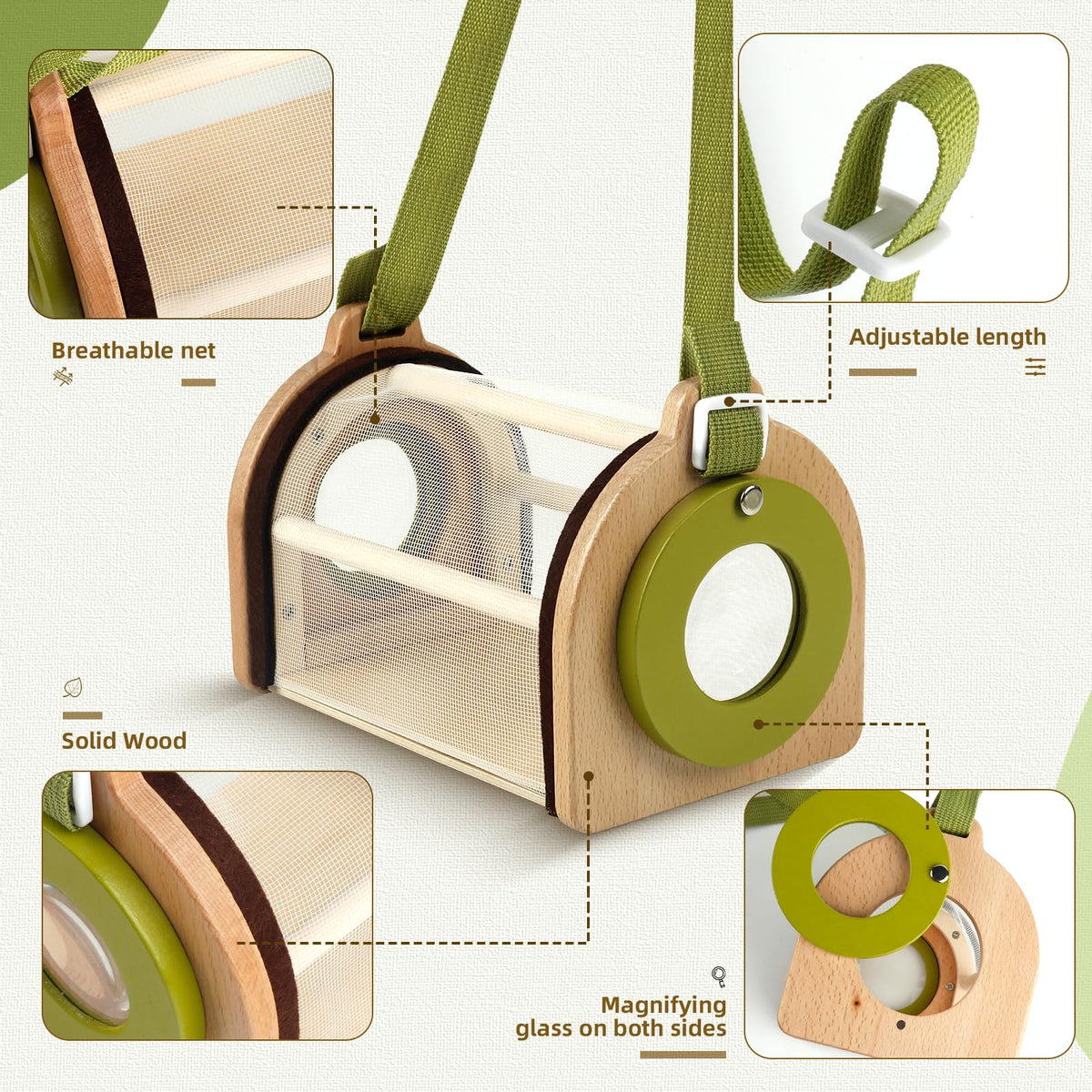 Marlrin wooden bug catcher kit compass and ruler for nature navigation.