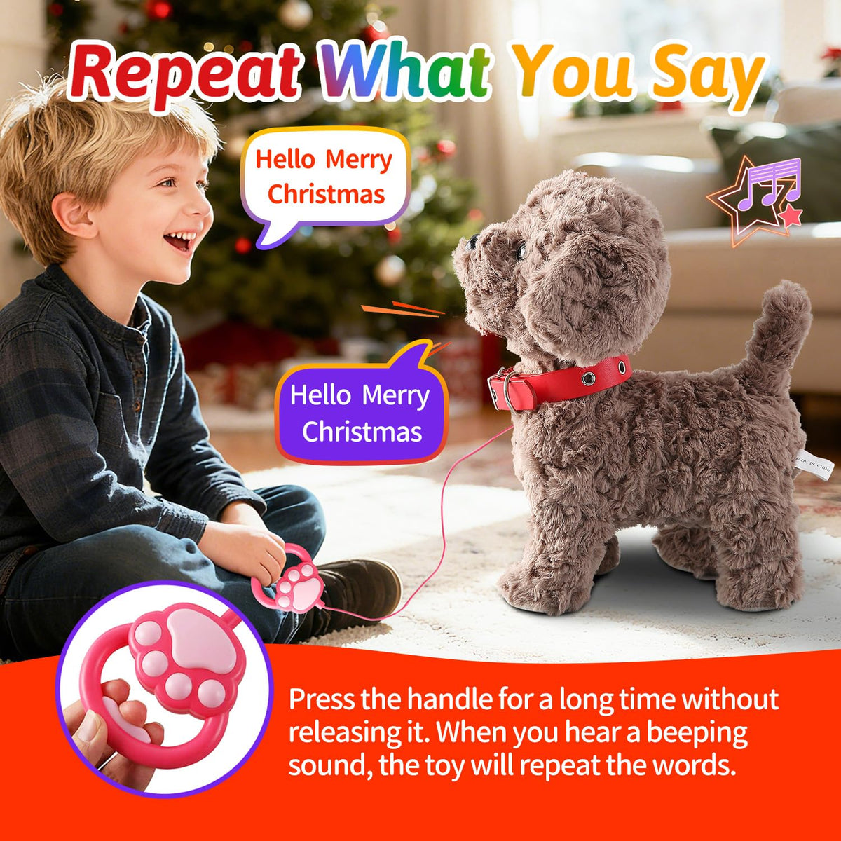 Marsjoy Teddy controlled by leash for easy supervision.
