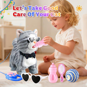 Marsjoy Gray Walking Cat Toy dress-up gear highlights glasses and accessories for imaginative play