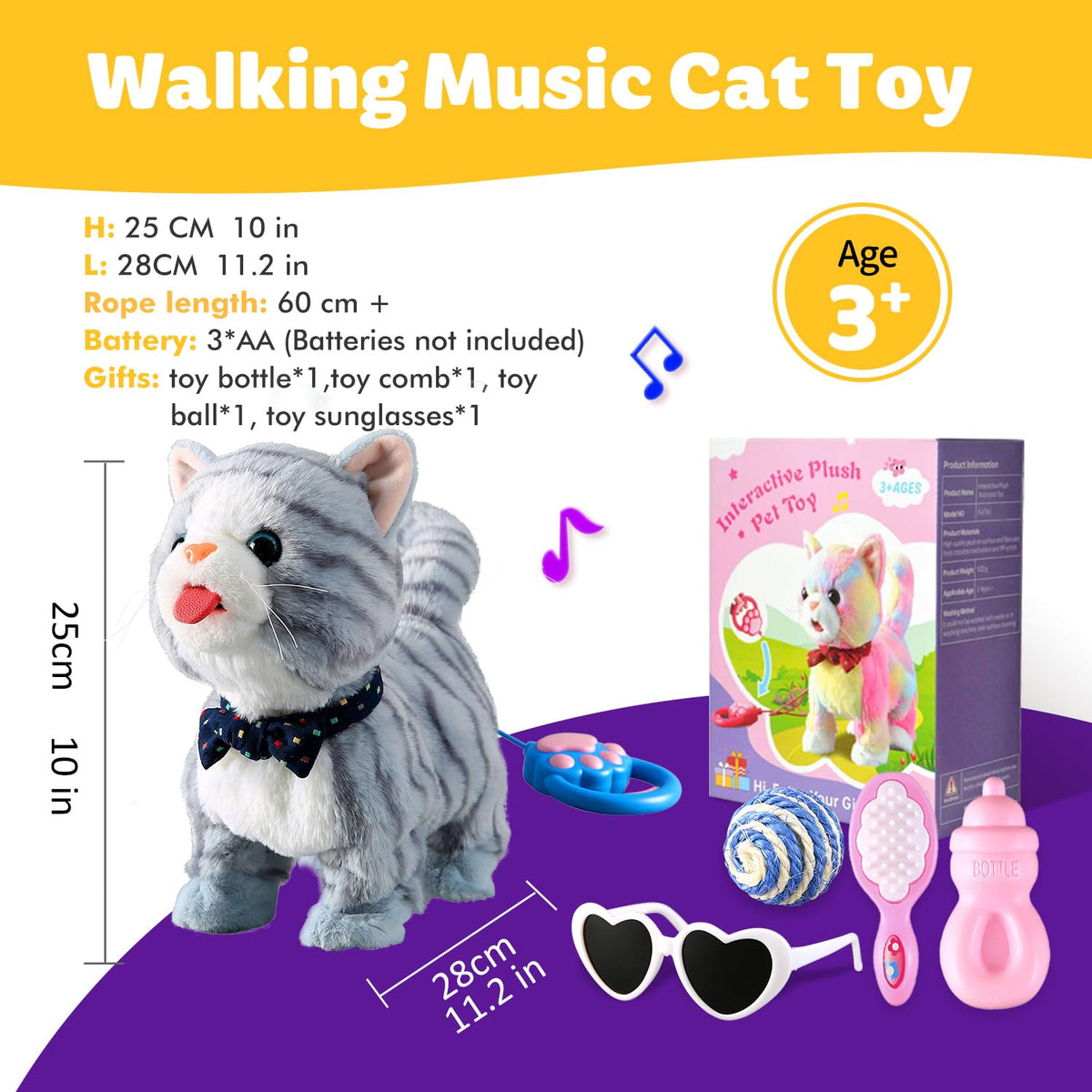 Marsjoy Gray Walking Cat Toy gift-pack display shows a complete learning companion for kids
