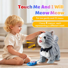 Marsjoy Gray Walking Cat Toy interactive-play image illustrates responsive features during pretend care