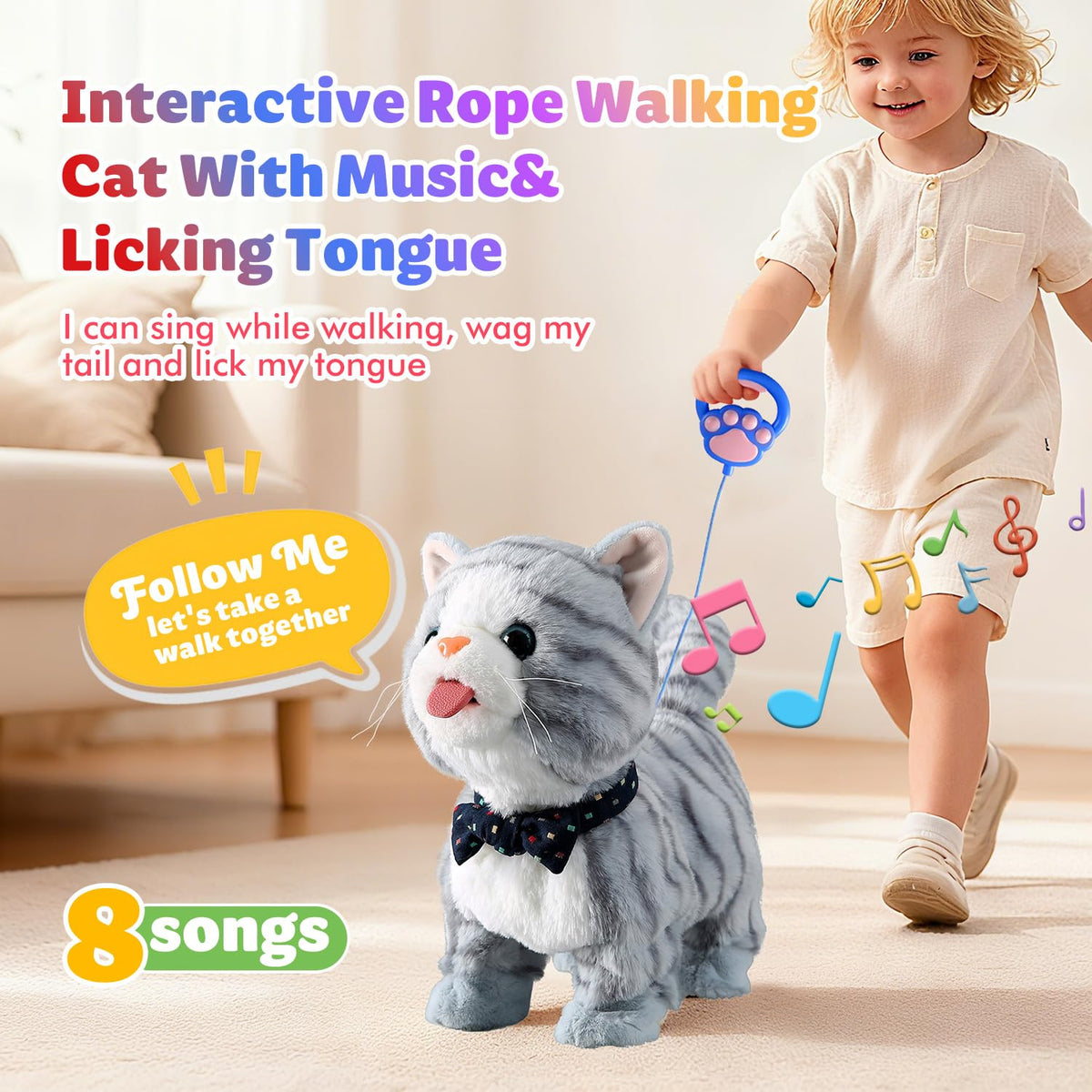 Marsjoy Gray Walking Cat Toy leash-dancing shot demonstrates engaging movement and rhythm