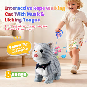 Marsjoy Gray Walking Cat Toy leash-dancing shot demonstrates engaging movement and rhythm