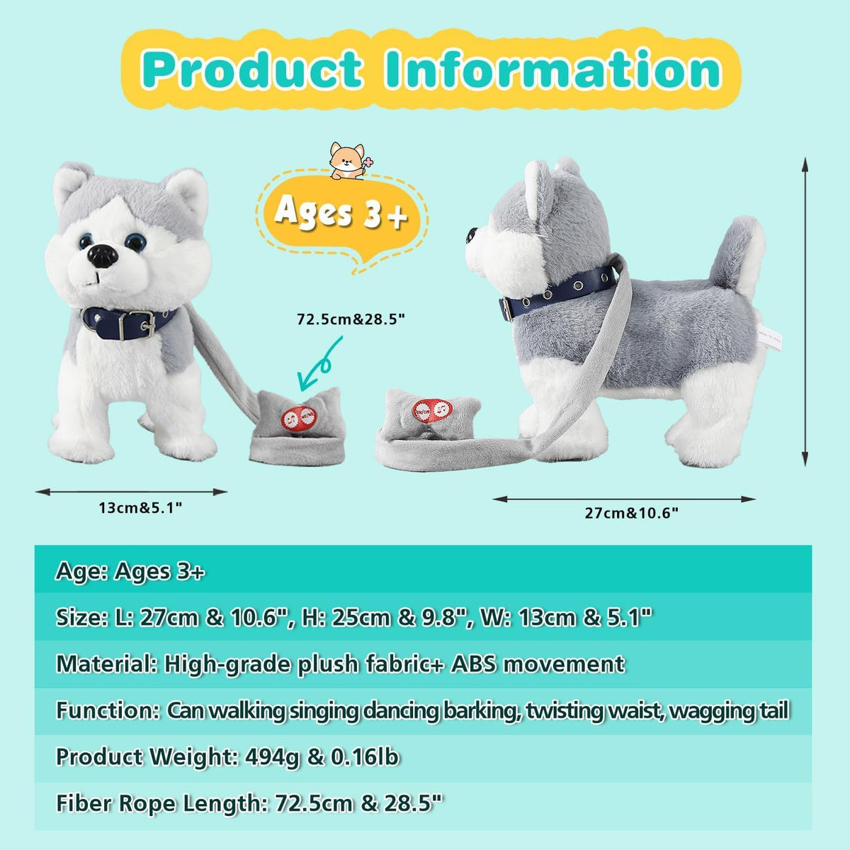 Marsjoy Husky dancing dog toy with leash engages kids in interactive music