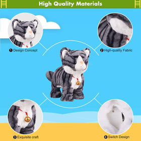 Marsjoy Pattern Gray Robot Cat Plush back view, cute design and action.