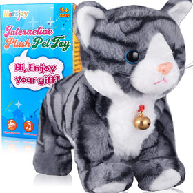 Marsjoy Pattern Gray Robot Cat Plush front view, soft fabric for cozy play.