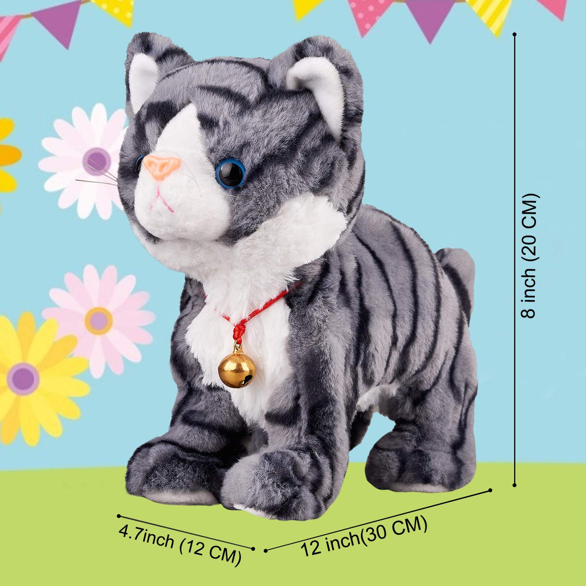 Marsjoy Pattern Gray Robot Cat Plush tail touch control for engagement.