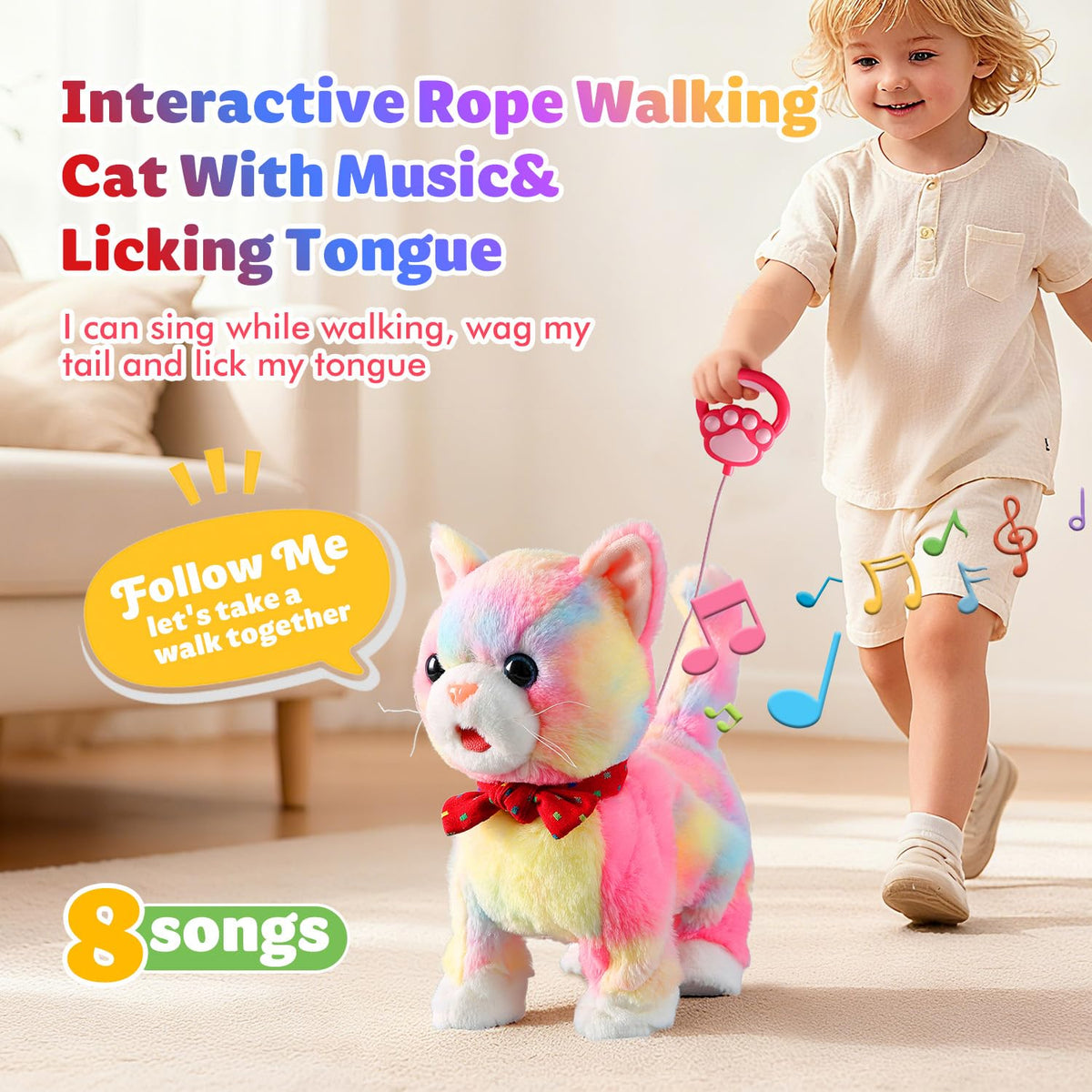 Marsjoy Rainbow Walking Cat Toy dancing action during playtime