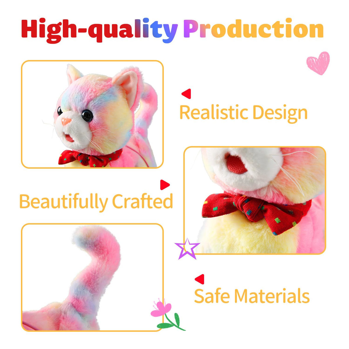 Marsjoy Rainbow Walking Cat Toy dress-up kit with hat and glasses