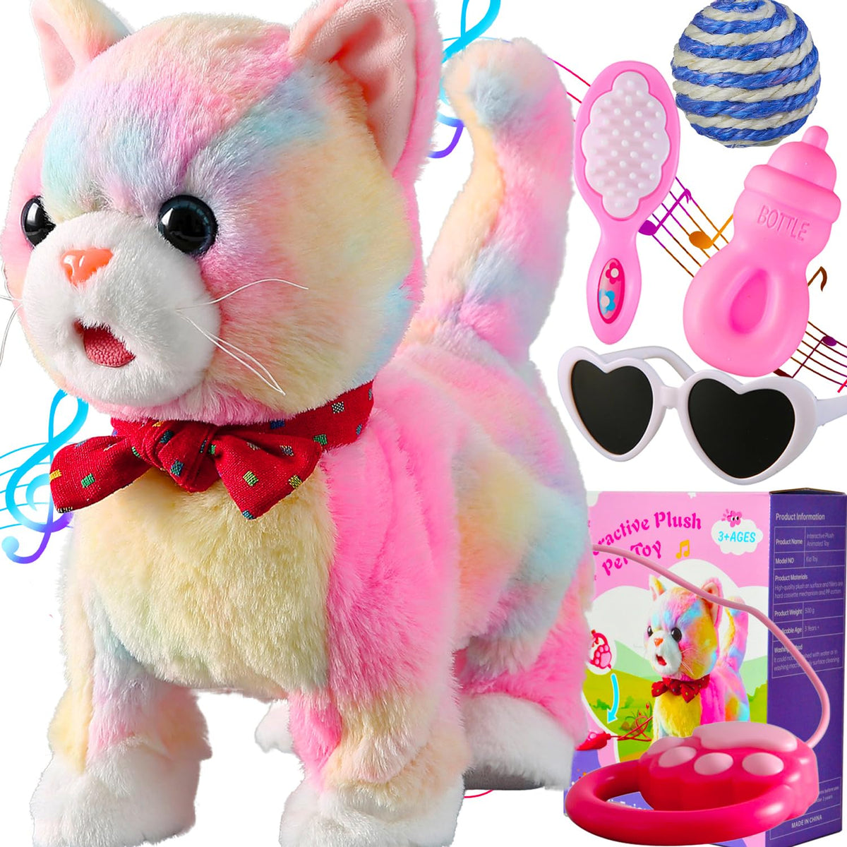Marsjoy Rainbow Walking Cat Toy front view showing interactive movement and colorful design