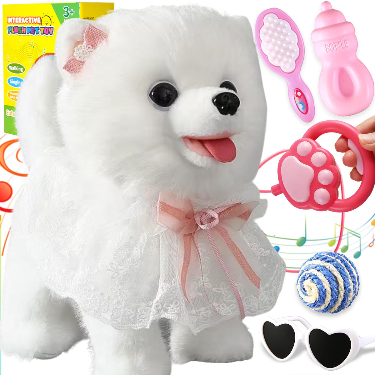 Marsjoy Samoyed Walking Dog front view for interactive play and pretend pet ownership