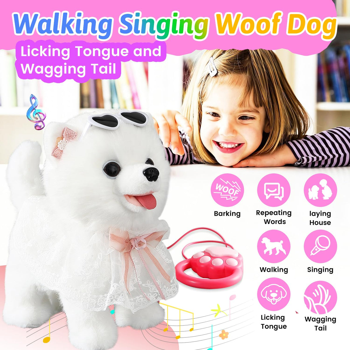 Marsjoy Samoyed Walking Dog barking feature inviting kid interaction and fun