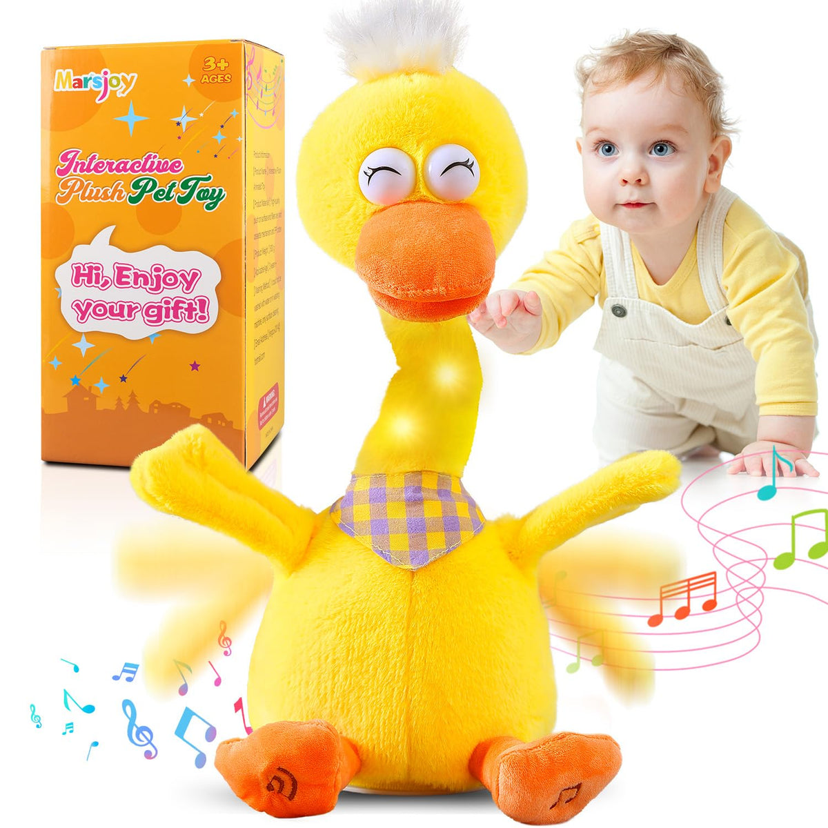 Marsjoy talking duck dances to music, boosting kids' rhythm and imagination.
