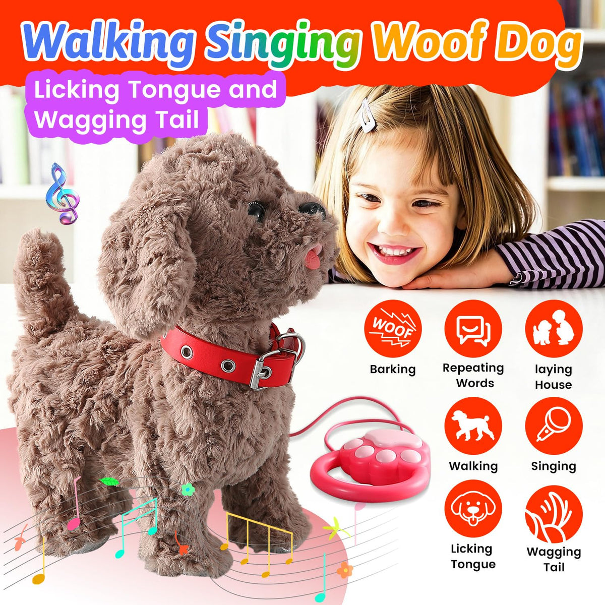 Marsjoy Teddy barking puppy demonstrates interactive response to kids.