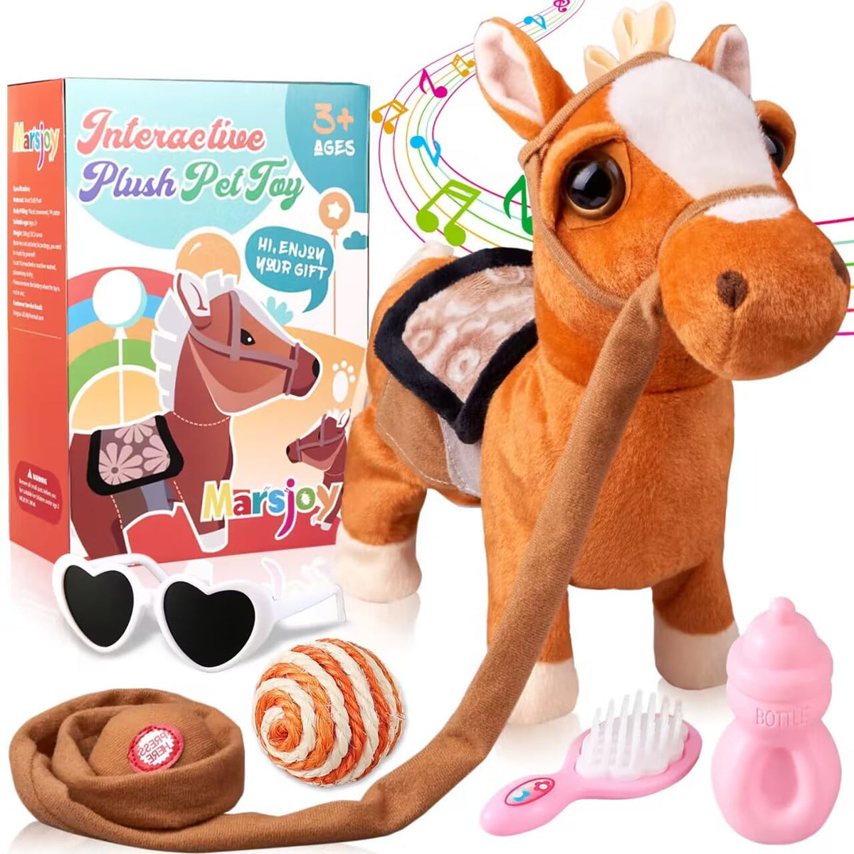 Marsjoy Walking Pony with leash for safe, on-the-go pretend play.